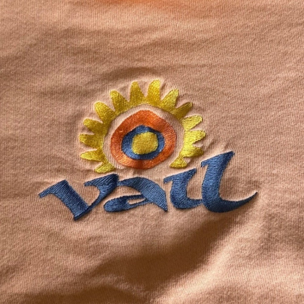 Vintage Crazy Shirt Hawaii Vail Sweatshirt Peach Embroidered Sun Logo Large USA - Picture 3 of 7